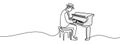 one continuous line drawing of a pianist playing a classic grand piano