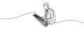 one continuous line drawing of a pianist playing a classic grand piano
