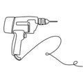 One continuous line drawing of portable drill machine. Electric hand drill machine. Handyman tools and building maintenance