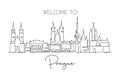 One continuous line drawing of Prague city skyline, Czech Republic. Beautiful landmark. World landscape tourism and travel