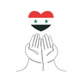 One continuous line drawing of praying hands and the flag of Syria Royalty Free Stock Photo