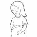 Doodle pregnant woman, silhouette picture of mother. Happy young mom is holding her pregnant belly. Royalty Free Stock Photo