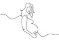 One continuous line drawing of pregnant woman, silhouette picture of mother. Happy young mom is holding her pregnant belly. Happy Royalty Free Stock Photo