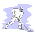 One continuous line drawing of professional ice hockey player hit the puck and attack on ice rink arena isolated on white Royalty Free Stock Photo