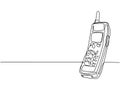 One continuous line drawing of retro classic cellular phone. Old vintage mobile phone to communicate concept single line draw