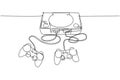 One continuous line drawing of retro old classic arcade video game player with joystick. Vintage console game item concept single Royalty Free Stock Photo