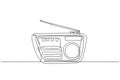 One continuous line drawing of retro old fashioned radio. Classic vintage analog broadcaster technology concept. Trendy single