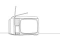 One continuous line drawing of retro old fashioned tv with wooden case and internal antenna. Classic vintage analog television