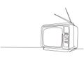 One continuous line drawing of retro old fashioned tv with wooden case and internal antenna. Classic vintage analog television Royalty Free Stock Photo