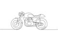 One continuous line drawing of retro old vintage motorcycle icon. Classic motorbike transportation concept single line draw