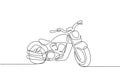 One continuous line drawing of retro old vintage motorcycle icon. Classic motorbike transportation concept single line draw