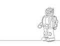 One continuous line drawing of retro old vintage plastic robot toys for boy. Classic robotic toy kids concept single line draw