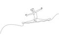 One continuous line drawing of rhythmic motion young beauty gymnast girl. Floor exercise performer in leotard. Healthy active