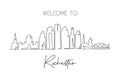 One continuous line drawing of Rochester city skyline, Minnesota. Beautiful landmark. World landscape tourism travel home wall