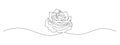 One continuous line drawing of Rose flower. Peony blossom with petals for floral tattoo in simple linear style. Plant Royalty Free Stock Photo