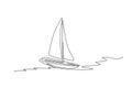 One continuous line drawing of sail boat sailing on the sea. Water transportation vehicle concept. Dynamic single line draw design