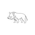 One continuous line drawing of savage common warthog for company logo identity. African savanna pig mascot concept for national