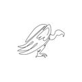 One continuous line drawing of scary vulture for foundation logo identity. Big bird mascot concept for bird conservation icon.