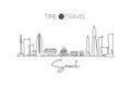 One continuous line drawing of Seoul city skyline, South Korea. Beautiful landmark home decor poster print. World landscape