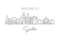 One continuous line drawing of Sevilla city skyline, Spain. Beautiful skyscraper. World landscape tourism travel vacation wall