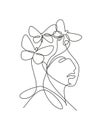 One continuous line drawing sexy woman abstract face with butterfly wings logo. Female portrait minimalist style concept. Cosmetic