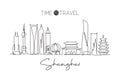 One continuous line drawing of Shanghai city skyline China. Beautiful landmark. World landscape tourism and travel vacation. Royalty Free Stock Photo