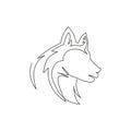 One continuous line drawing of simple cute siberian husky puppy dog head icon. Mammals animal logo emblem vector concept. Modern