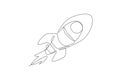 One continuous line drawing of simple retro spacecraft flying up to the outer space nebula. Rocket space ship launch into universe Royalty Free Stock Photo