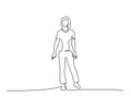 One continuous line drawing. Standing woman vector