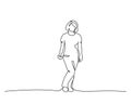 One continuous line drawing. Standing woman vector