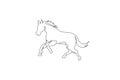 One continuous line drawing of strong cute horse. Wild animal national park conservation. Safari zoo concept. Dynamic single line