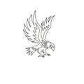 One continuous line drawing of strong eagle for delivery service logo identity. Hawk mascot concept for bird conservative park