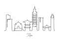 One continuous line drawing of Taipei city skyline, China. Beautiful landmark home decor poster print. World landscape tourism