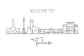 One continuous line drawing of Toulouse city skyline, France. Beautiful skyscraper postcard. World landscape tourism travel