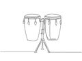 One Continuous Line Drawing Of Traditional African Ethnic Drum, Bongo. Percussion Music Instruments Concept. Dynamic Single Line