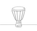One Continuous Line Drawing Of Traditional African Ethnic Drum, Tom-tom. Trendy Percussion Music Instruments Concept Single Line