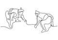 One continuous line drawing of two young big Japanese rikishi men is fight at festival tournament minimalism style isolated on Royalty Free Stock Photo