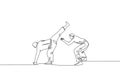 One continuous line drawing of two young sporty Brazilian fighter men training capoeira on the beach. Healthy traditional fighting