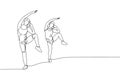 One continuous line drawing of two young sporty women working out fun aerobics together in fitness gym club center. Healthy Royalty Free Stock Photo