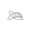 One continuous line drawing whole healthy organic green pea for farm logo identity. Fresh seed pod of pisum sativum concept