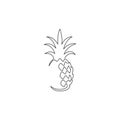One continuous line drawing whole healthy organic pineapple for orchard logo identity. Fresh summer fruitage concept for fruit Royalty Free Stock Photo