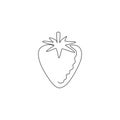 One continuous line drawing of whole healthy organic strawberry for orchard logo identity. Fresh berry concept for fruit garden Royalty Free Stock Photo
