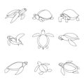 Continuous line turtle set Royalty Free Stock Photo