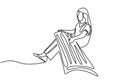 One continuous line drawing of woman with Koto, traditional music of Japanese. A young girl is training to playing traditional