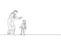 One continuous line drawing of young Arabian father give talk and wise advice to his daughter. Happy Islamic muslim loving