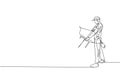 One continuous line drawing of young archer man pulling bow to shooting an archery target. Archery sport training and exercising Royalty Free Stock Photo