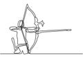 One continuous line drawing of young archer pulling the bow to shooting an archery target. vector illustration sport concept