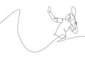 One continuous line drawing of young badminton player hit shuttlecock with racket. Competitive sport concept. Dynamic single line Royalty Free Stock Photo