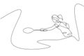 One continuous line drawing of young badminton player hit shuttlecock with racket. Sport training concept. Dynamic single line Royalty Free Stock Photo