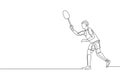 One continuous line drawing of young badminton player ready to take opponent serve. Sport exercise concept. Dynamic single line Royalty Free Stock Photo